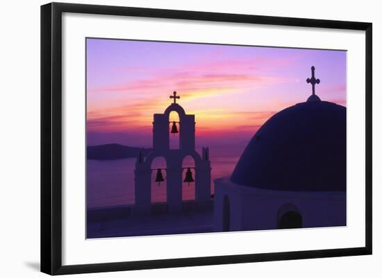 Church and Bell Tower at Sunset, Santorini, Cyclades, Greece-Gavin Hellier-Framed Photographic Print