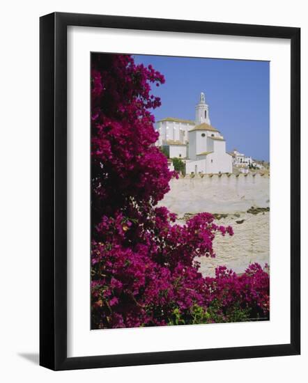 Church and Bougainvillea Flowers, Cadaques, Costa Brava, Catalonia (Cataluna) (Catalunya), Spain-Ruth Tomlinson-Framed Photographic Print