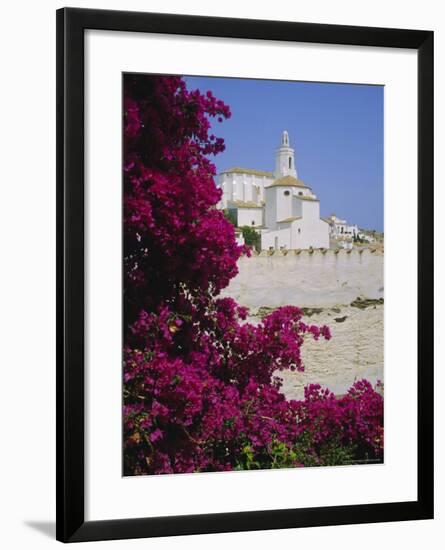 Church and Bougainvillea Flowers, Cadaques, Costa Brava, Catalonia (Cataluna) (Catalunya), Spain-Ruth Tomlinson-Framed Photographic Print