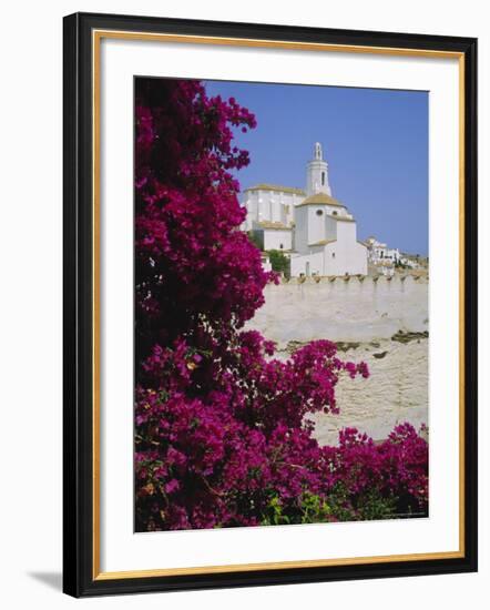 Church and Bougainvillea Flowers, Cadaques, Costa Brava, Catalonia (Cataluna) (Catalunya), Spain-Ruth Tomlinson-Framed Photographic Print