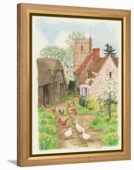 Church and Farm Track, 1998-Linda Benton-Framed Premier Image Canvas