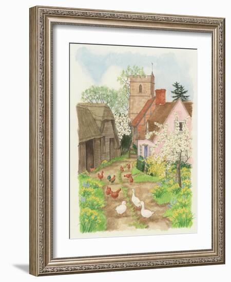 Church and Farm Track, 1998-Linda Benton-Framed Giclee Print