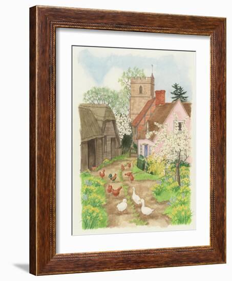 Church and Farm Track, 1998-Linda Benton-Framed Giclee Print