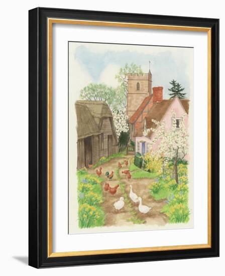 Church and Farm Track, 1998-Linda Benton-Framed Giclee Print