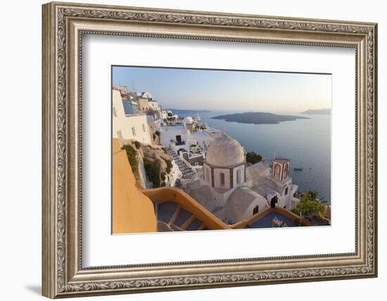 Church and Fira Town at Sunset, Fira, Santorini, Cyclades, Greece-Peter Adams-Framed Photographic Print