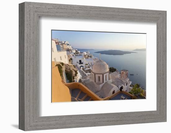 Church and Fira Town at Sunset, Fira, Santorini, Cyclades, Greece-Peter Adams-Framed Photographic Print