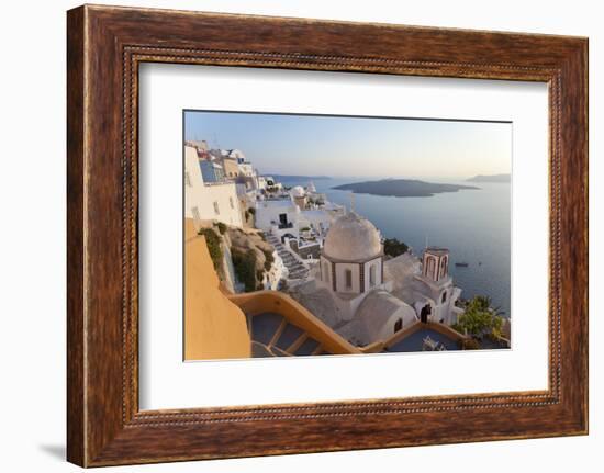 Church and Fira Town at Sunset, Fira, Santorini, Cyclades, Greece-Peter Adams-Framed Photographic Print