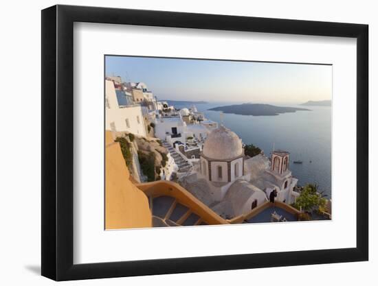 Church and Fira Town at Sunset, Fira, Santorini, Cyclades, Greece-Peter Adams-Framed Photographic Print