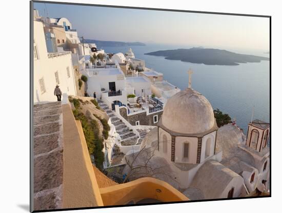 Church and Fira Town at Sunset, Fira, Santorini (Thira), Cyclades, Greece-Peter Adams-Mounted Photographic Print