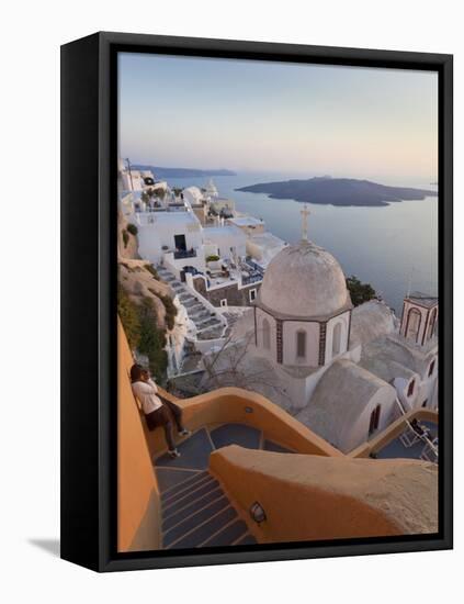 Church and Fira Town at Sunset, Fira, Santorini (Thira), Cyclades, Greece-Peter Adams-Framed Premier Image Canvas