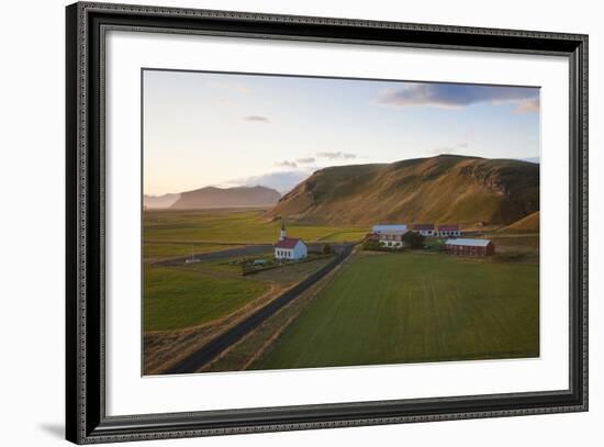 Church and Small Group of Houses Near Vik, Iceland-Peter Adams-Framed Photographic Print