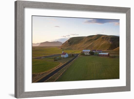 Church and Small Group of Houses Near Vik, Iceland-Peter Adams-Framed Photographic Print