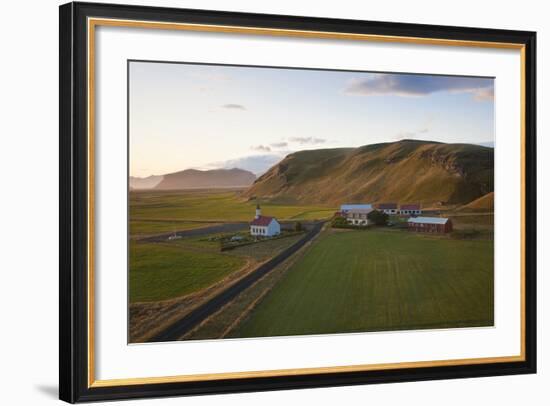 Church and Small Group of Houses Near Vik, Iceland-Peter Adams-Framed Photographic Print