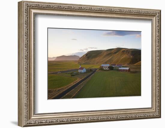 Church and Small Group of Houses Near Vik, Iceland-Peter Adams-Framed Photographic Print