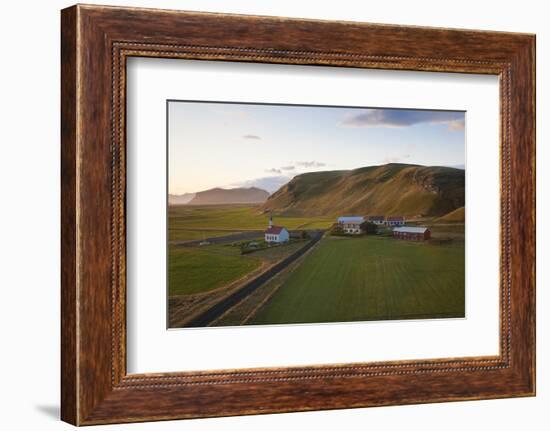 Church and Small Group of Houses Near Vik, Iceland-Peter Adams-Framed Photographic Print