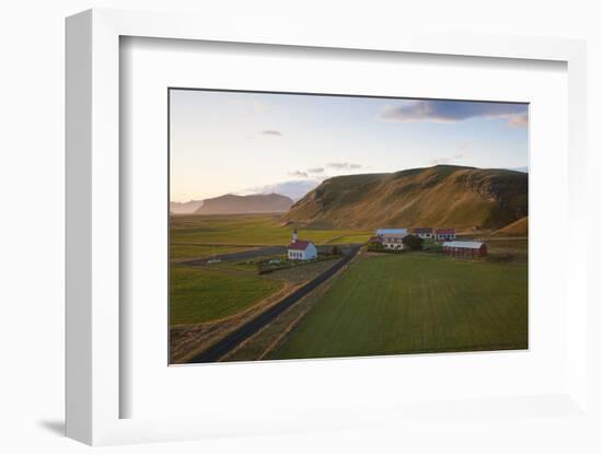 Church and Small Group of Houses Near Vik, Iceland-Peter Adams-Framed Photographic Print