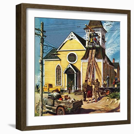 "Church Belfry Repair," April 20, 1946-E. Melbourne Brindle-Framed Giclee Print