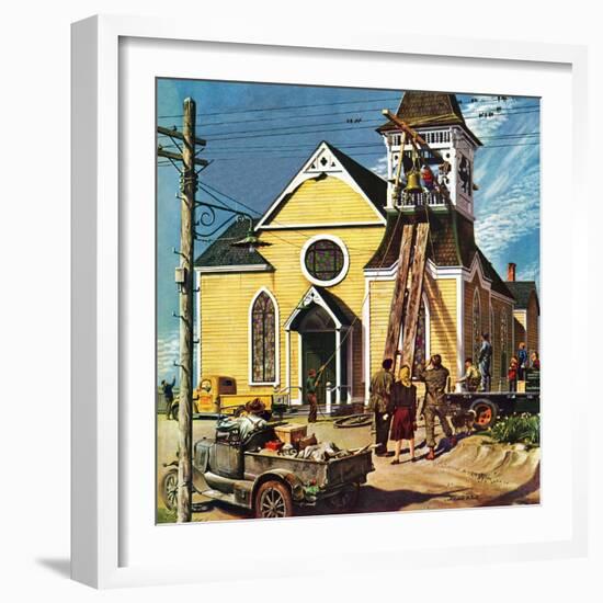 "Church Belfry Repair," April 20, 1946-E. Melbourne Brindle-Framed Giclee Print