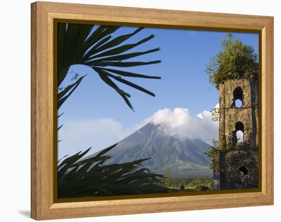 Church Belfry Ruins and Volcanic Cone, Bicol Province, Luzon Island, Philippines-Kober Christian-Framed Premier Image Canvas