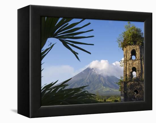 Church Belfry Ruins and Volcanic Cone, Bicol Province, Luzon Island, Philippines-Kober Christian-Framed Premier Image Canvas
