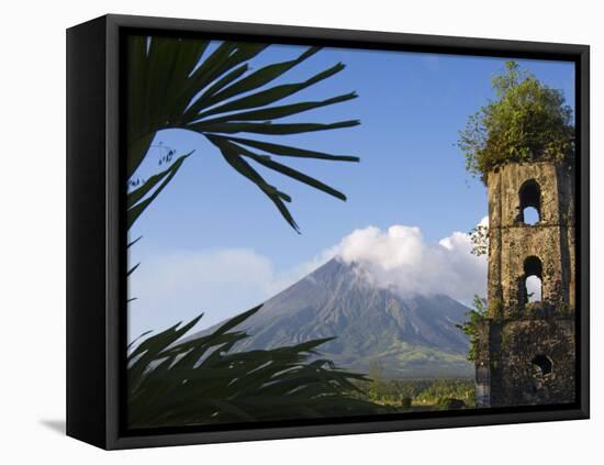 Church Belfry Ruins and Volcanic Cone, Bicol Province, Luzon Island, Philippines-Kober Christian-Framed Premier Image Canvas