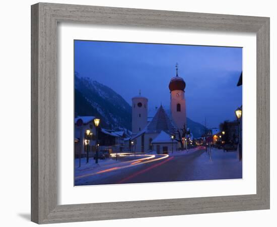 Church in Winter Snow at Dusk, St. Anton Am Arlberg, Austrian Alps, Austria, Europe-Peter Barritt-Framed Photographic Print