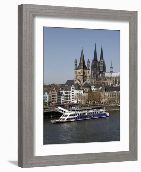 Church of Great Saint Martin and Cathedral, Seen across the River Rhine, Cologne, North Rhine Westp-Hans Peter Merten-Framed Photographic Print