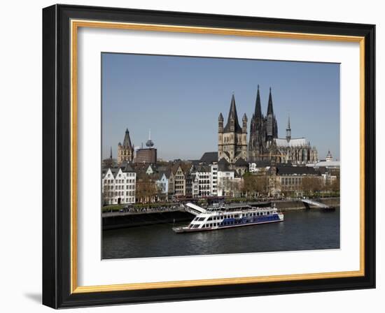 Church of Great Saint Martin and Cathedral, Seen across the River Rhine, Cologne, North Rhine Westp-Hans Peter Merten-Framed Photographic Print