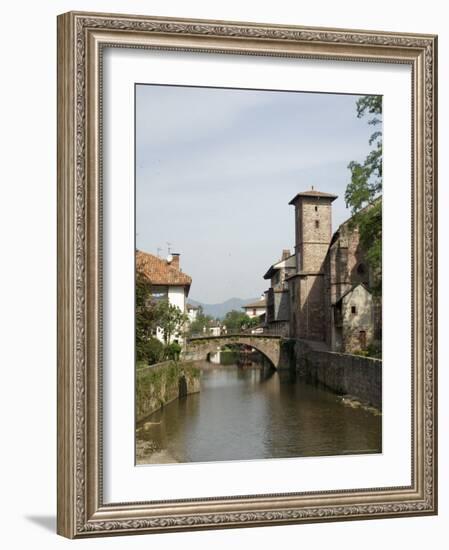 Church of Our Lady on Right of Old Bridge, St. Jean Pied De Port, Basque Country, Aquitaine-R H Productions-Framed Photographic Print