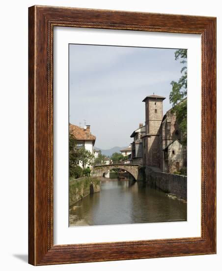 Church of Our Lady on Right of Old Bridge, St. Jean Pied De Port, Basque Country, Aquitaine-R H Productions-Framed Photographic Print