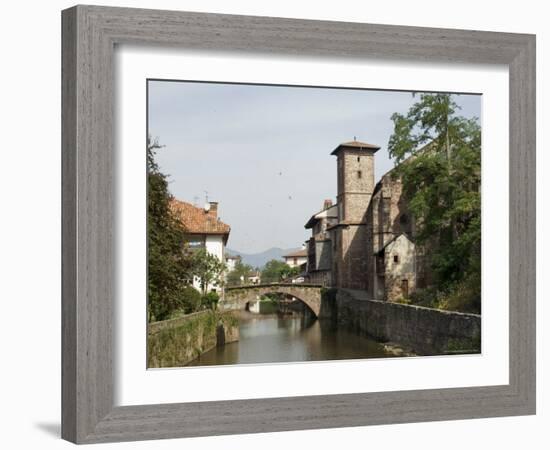 Church of Our Lady on Right of Old Bridge, St. Jean Pied De Port, Basque Country, Aquitaine-R H Productions-Framed Photographic Print