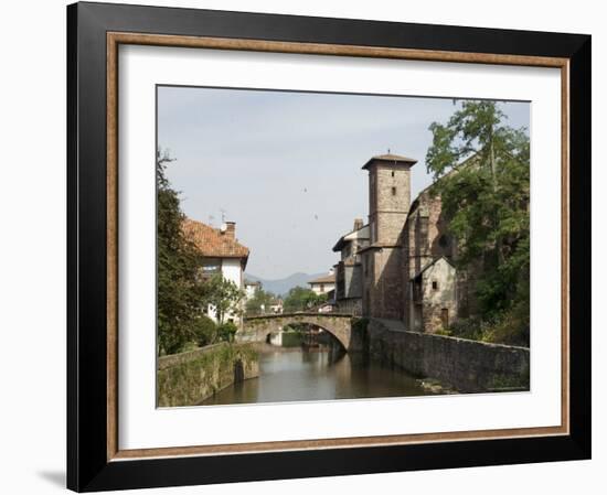 Church of Our Lady on Right of Old Bridge, St. Jean Pied De Port, Basque Country, Aquitaine-R H Productions-Framed Photographic Print