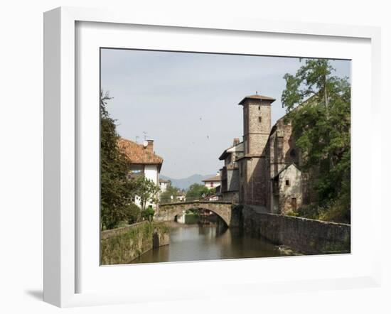 Church of Our Lady on Right of Old Bridge, St. Jean Pied De Port, Basque Country, Aquitaine-R H Productions-Framed Photographic Print