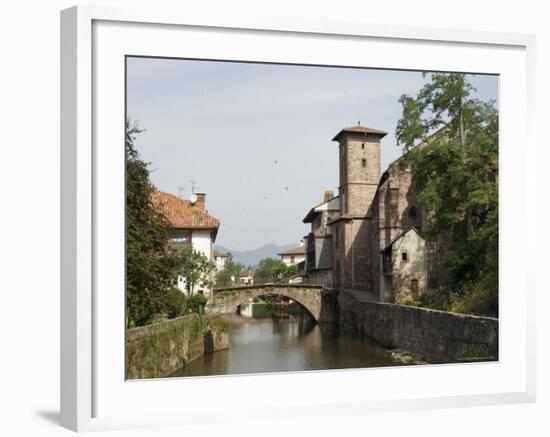 Church of Our Lady on Right of Old Bridge, St. Jean Pied De Port, Basque Country, Aquitaine-R H Productions-Framed Photographic Print