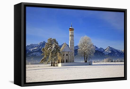 Church of St. Coloman and Tannheimer Alps near Schwangau, Allgau, Bavaria, Germany, Europe-Hans-Peter Merten-Framed Premier Image Canvas