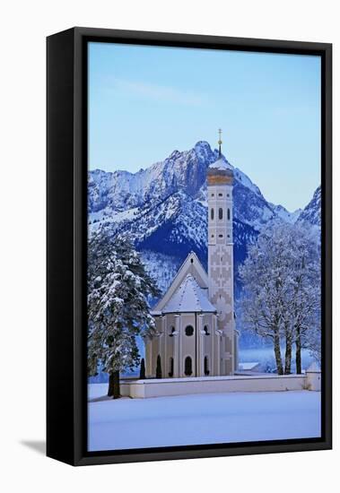 Church of St. Coloman and Tannheimer Alps near Schwangau, Allgau, Bavaria, Germany, Europe-Hans-Peter Merten-Framed Premier Image Canvas