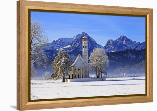 Church of St. Coloman and Tannheimer Alps near Schwangau, Allgau, Bavaria, Germany, Europe-Hans-Peter Merten-Framed Premier Image Canvas