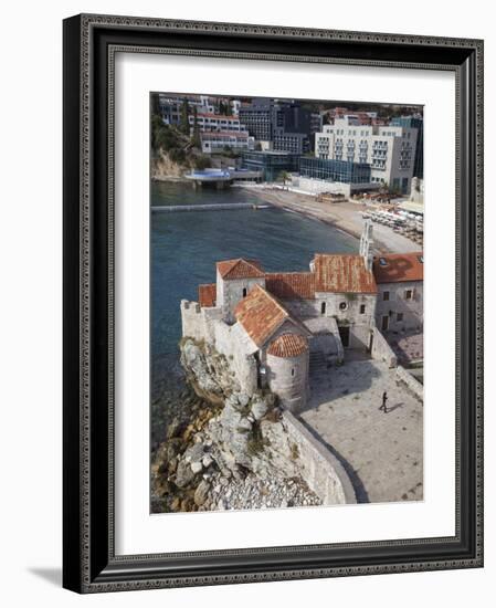 Church of St. Sava and Church of Santa Maria in Punta, Budva Old Town with the Beach Beyond, Budva,-Martin Child-Framed Photographic Print