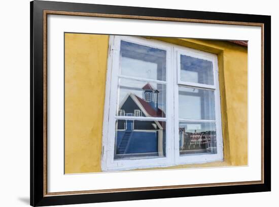 Church Reflected in Brightly Painted House Window in Sisimiut, Greenland, Polar Regions-Michael Nolan-Framed Photographic Print