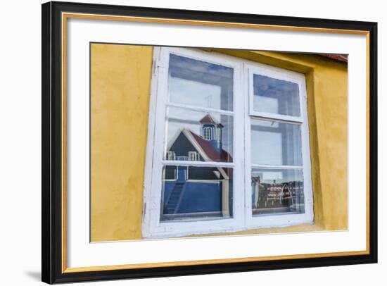Church Reflected in Brightly Painted House Window in Sisimiut, Greenland, Polar Regions-Michael Nolan-Framed Photographic Print