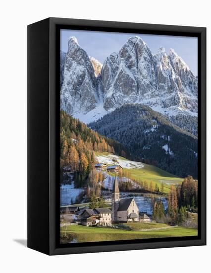 Church Sankt Magdalena, Villnoess Valley. Geisler Mountains. Italy-Martin Zwick-Framed Premier Image Canvas