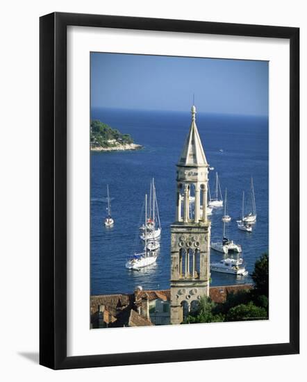 Church Spire and Boats in the Harbour, Hvar Town, Hvar Island, Dalmatia, Dalmatian Coast, Croatia-Gavin Hellier-Framed Photographic Print