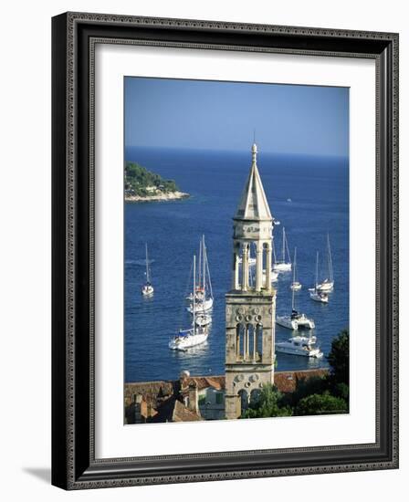 Church Spire and Boats in the Harbour, Hvar Town, Hvar Island, Dalmatia, Dalmatian Coast, Croatia-Gavin Hellier-Framed Photographic Print