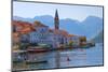 Church tower and houses on the Adriatic coast, Perast, Montenegro-Keren Su-Mounted Photographic Print