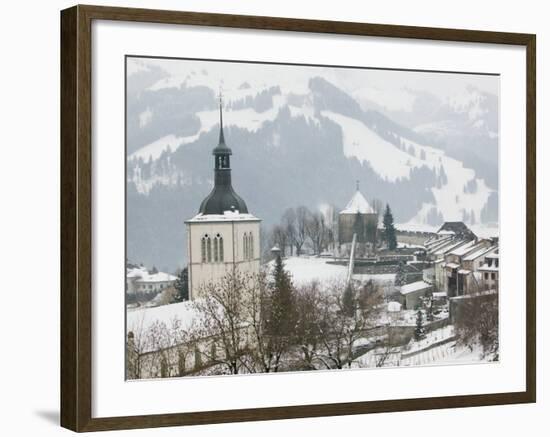 Church View from Gruyeres Castle, Gruyeres, Fribourg, Switzerland-Walter Bibikow-Framed Photographic Print