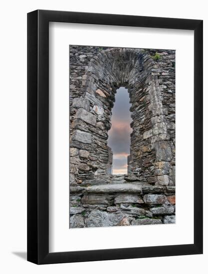 Church window is the centerpiece of the church at Glendalough, Ireland.-Betty Sederquist-Framed Photographic Print