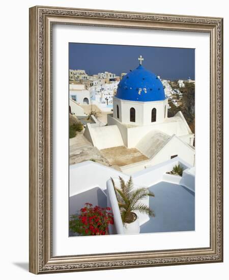 Church with Blue Dome, Fira, Thira, Santorini, Cyclades, Greek Islands, Greece, Europe-Tuul-Framed Photographic Print