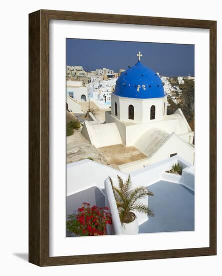 Church with Blue Dome, Fira, Thira, Santorini, Cyclades, Greek Islands, Greece, Europe-Tuul-Framed Photographic Print