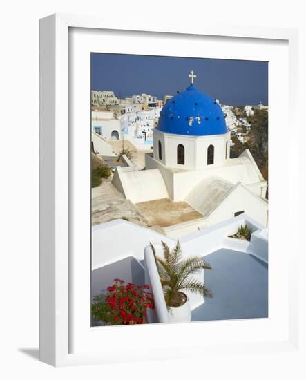 Church with Blue Dome, Fira, Thira, Santorini, Cyclades, Greek Islands, Greece, Europe-Tuul-Framed Photographic Print