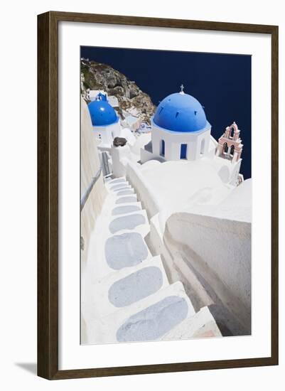 Church with Blue Dome with View of the Aegean Sea, Oia, Santorini, Cyclades, Greek Islands-Markus Lange-Framed Photographic Print